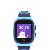 Dětské modré chytré hodinky KLOKI s barevným displejem a zobrazeným časem. Pohled zepředu.