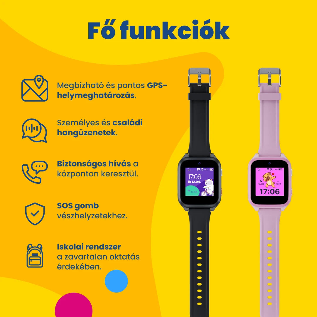 GPS-es gyerek okosóra hívásfunkcióval KLOKI Star - Rózsaszín