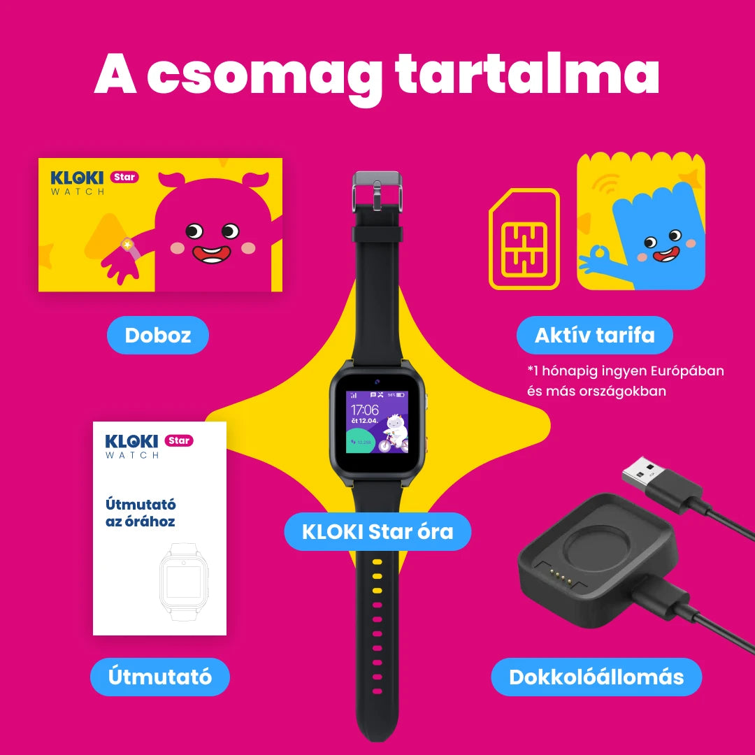 GPS-es gyerek okosóra hívásfunkcióval KLOKI Star - Rózsaszín