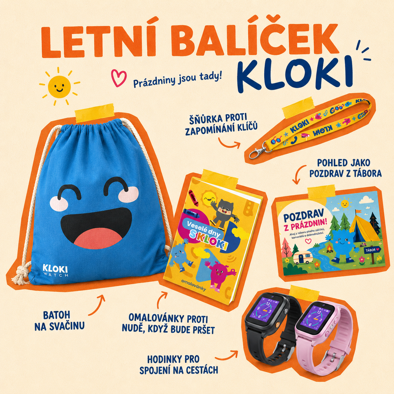 Dětské volací GPS hodinky KLOKI Star - Růžové | Letní balíček