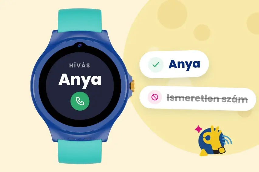 Bejövő hívás „Anya” a kijelzőn, mellette áthúzott ismeretlen szám.